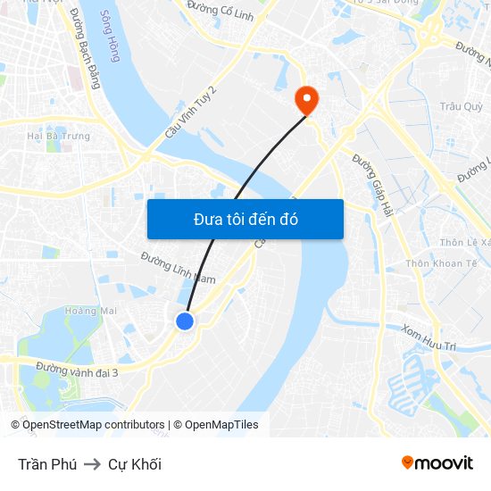 Trần Phú to Cự Khối map
