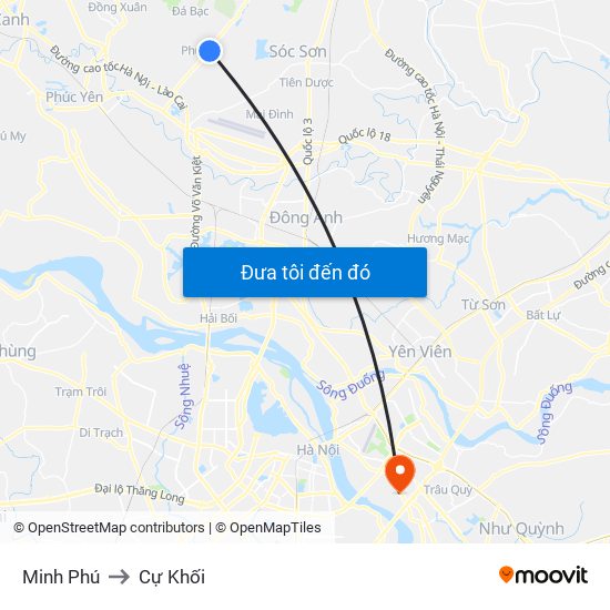 Minh Phú to Cự Khối map