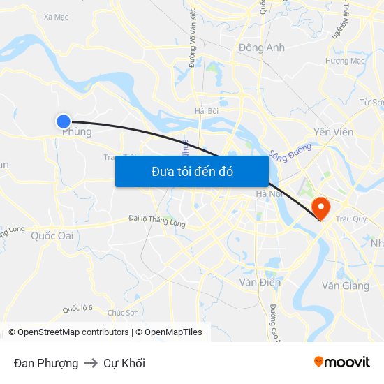 Đan Phượng to Cự Khối map