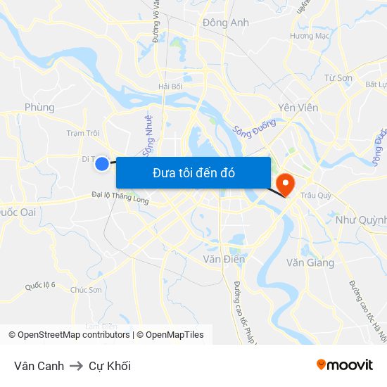 Vân Canh to Cự Khối map