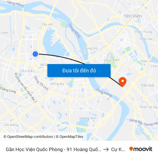 Gần Học Viện Quốc Phòng - 91 Hoàng Quốc Việt to Cự Khối map
