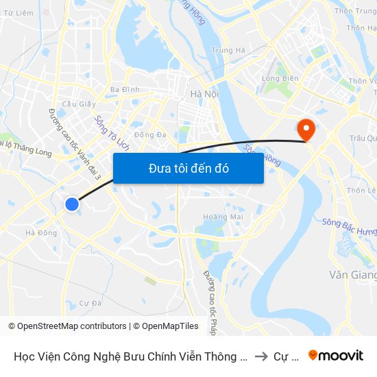 Học Viện Công Nghệ Bưu Chính Viễn Thông - Trần Phú (Hà Đông) to Cự Khối map