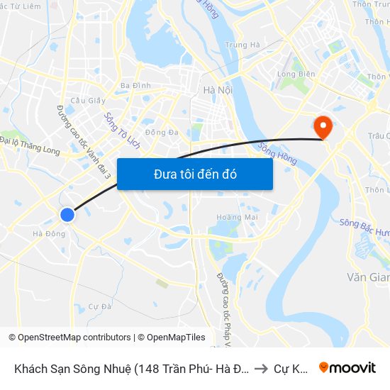 Khách Sạn Sông Nhuệ (148 Trần Phú- Hà Đông) to Cự Khối map