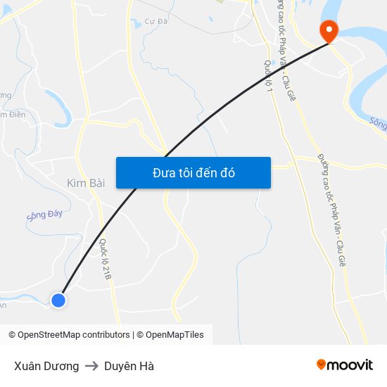 Xuân Dương to Duyên Hà map