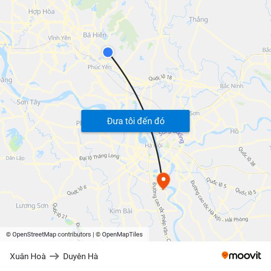 Xuân Hoà to Duyên Hà map