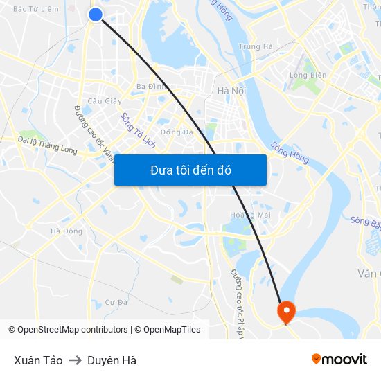 Xuân Tảo to Duyên Hà map