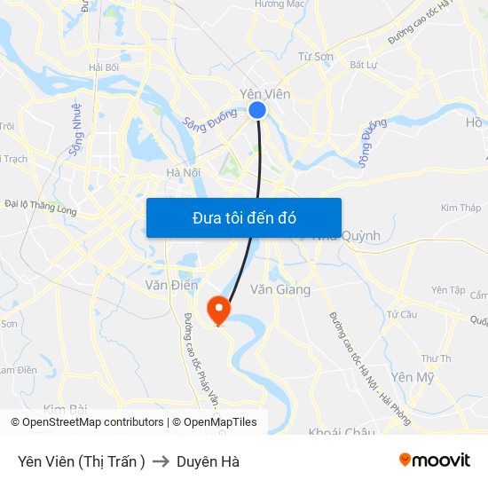 Yên Viên (Thị Trấn ) to Duyên Hà map