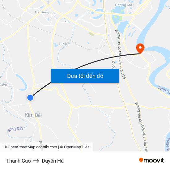 Thanh Cao to Duyên Hà map