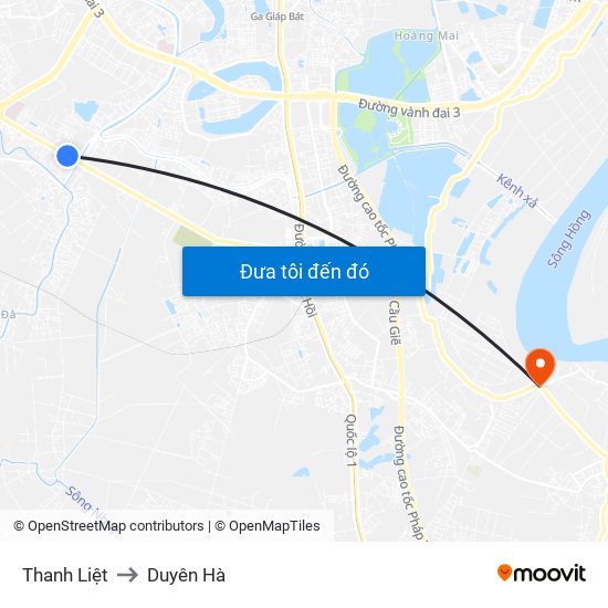 Thanh Liệt to Duyên Hà map