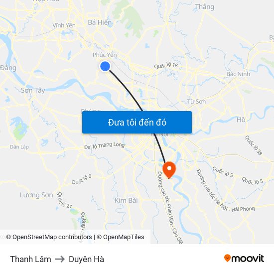 Thanh Lâm to Duyên Hà map