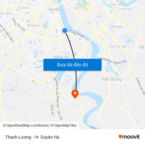 Thanh Lương to Duyên Hà map