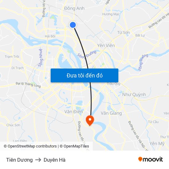 Tiên Dương to Duyên Hà map