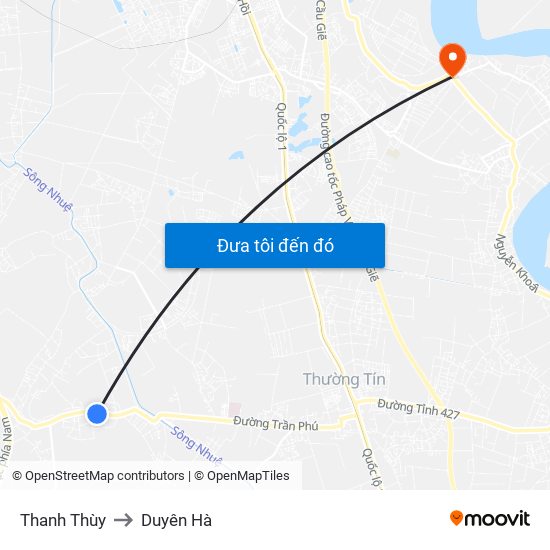 Thanh Thùy to Duyên Hà map