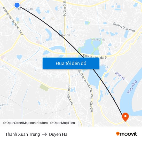 Thanh Xuân Trung to Duyên Hà map