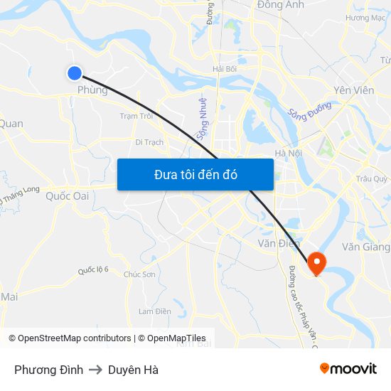 Phương Đình to Duyên Hà map