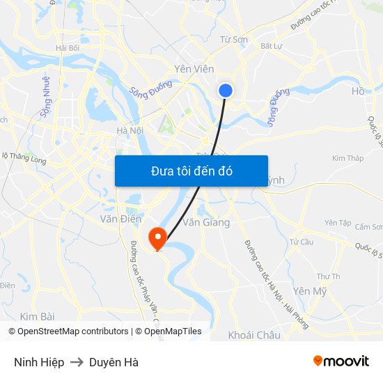 Ninh Hiệp to Duyên Hà map
