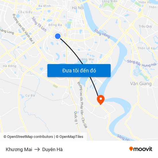 Khương Mai to Duyên Hà map