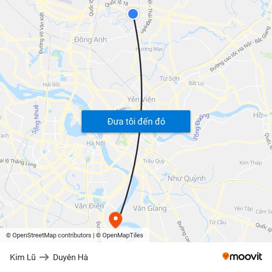 Kim Lũ to Duyên Hà map