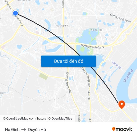 Hạ Đình to Duyên Hà map