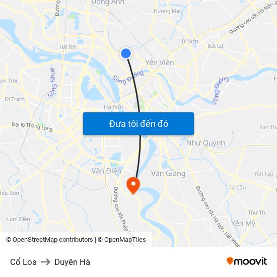 Cổ Loa to Duyên Hà map