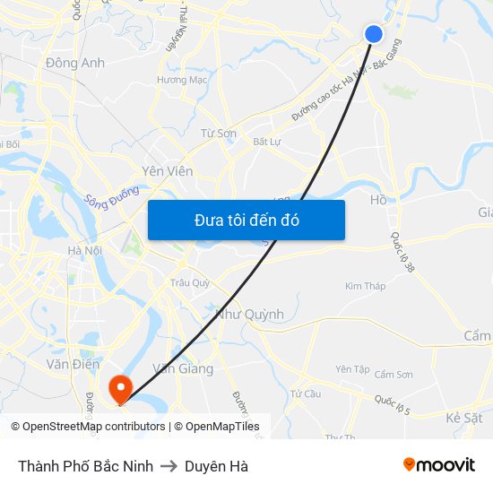 Thành Phố Bắc Ninh to Duyên Hà map