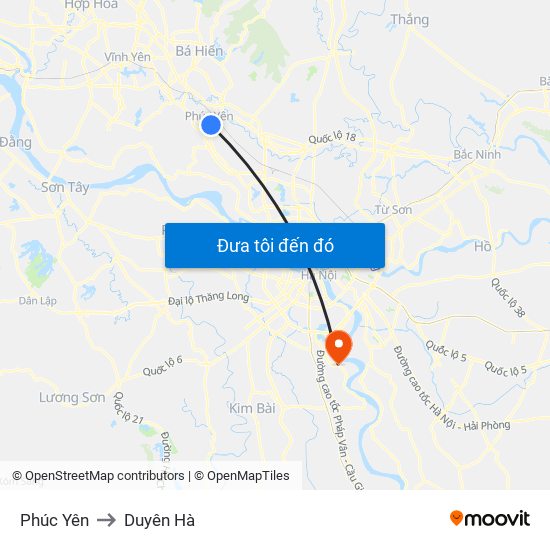 Phúc Yên to Duyên Hà map