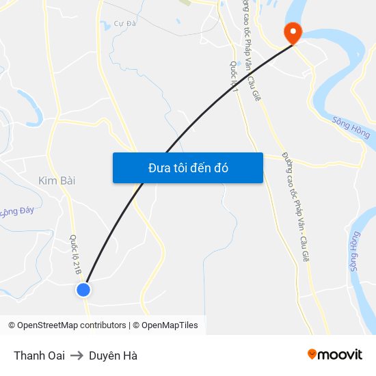 Thanh Oai to Duyên Hà map