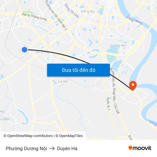 Phường Dương Nội to Duyên Hà map