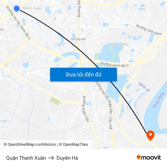 Quận Thanh Xuân to Duyên Hà map
