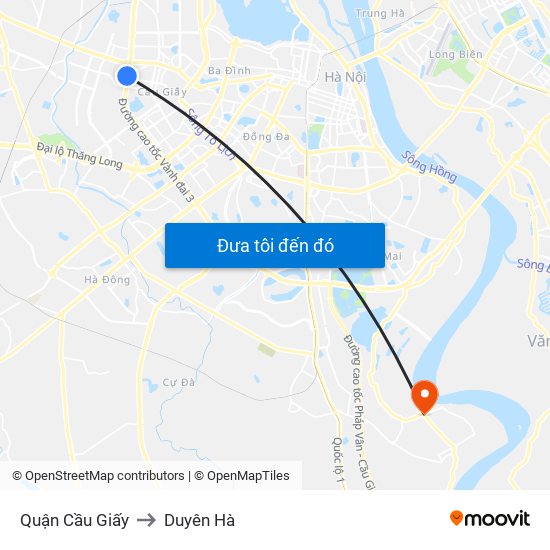 Quận Cầu Giấy to Duyên Hà map