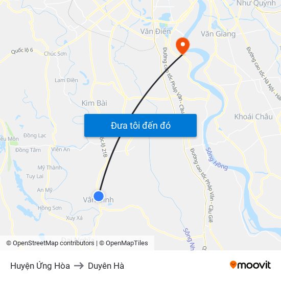 Huyện Ứng Hòa to Duyên Hà map