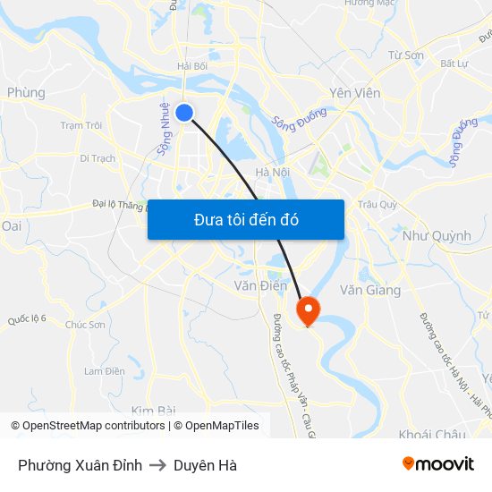 Phường Xuân Đỉnh to Duyên Hà map