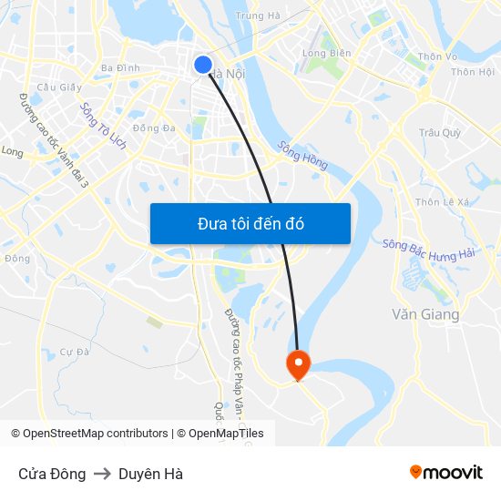 Cửa Đông to Duyên Hà map