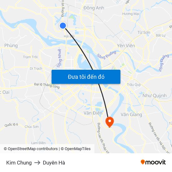 Kim Chung to Duyên Hà map