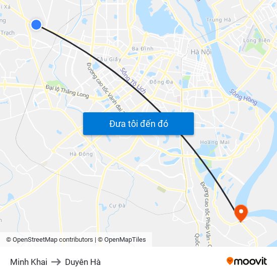 Minh Khai to Duyên Hà map