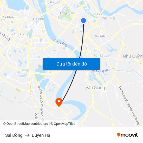 Sài Đồng to Duyên Hà map