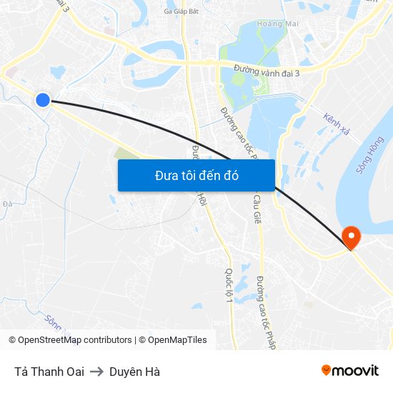 Tả Thanh Oai to Duyên Hà map