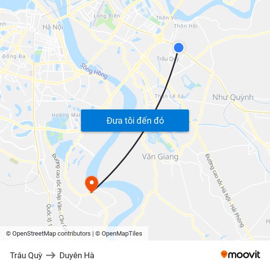 Trâu Quỳ to Duyên Hà map