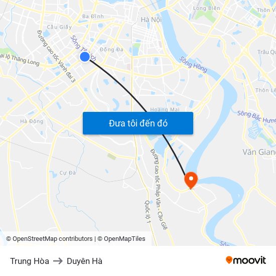 Trung Hòa to Duyên Hà map