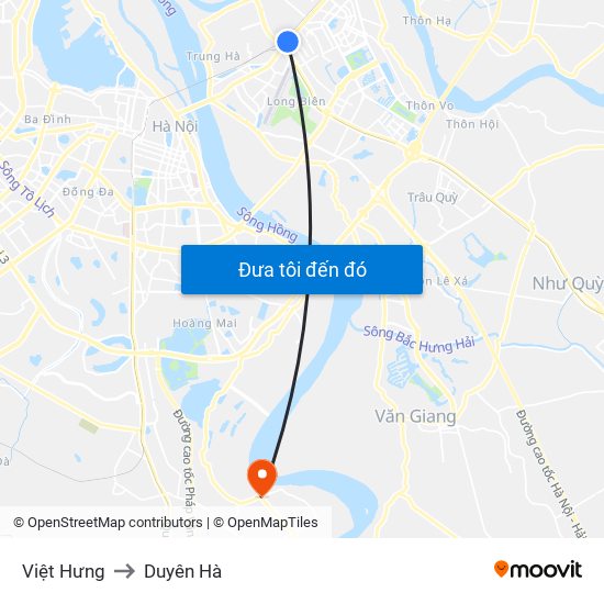 Việt Hưng to Duyên Hà map