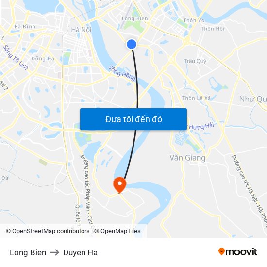 Long Biên to Duyên Hà map