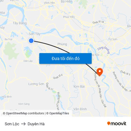 Sơn Lộc to Duyên Hà map