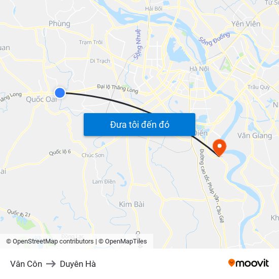 Vân Côn to Duyên Hà map