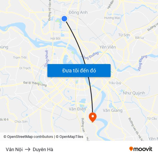 Vân Nội to Duyên Hà map