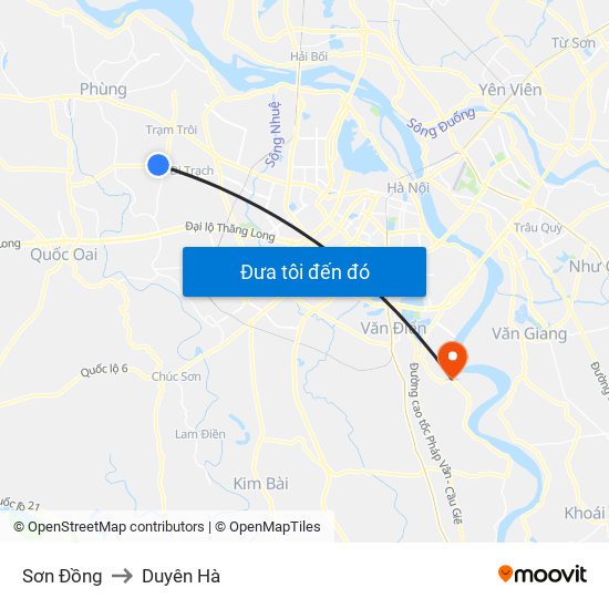 Sơn Đồng to Duyên Hà map