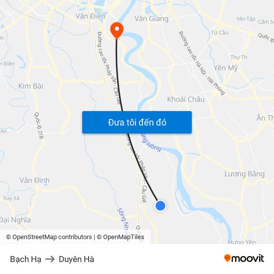 Bạch Hạ to Duyên Hà map