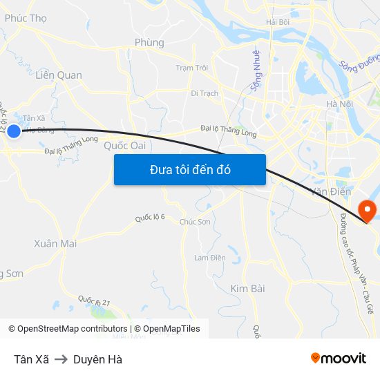 Tân Xã to Duyên Hà map