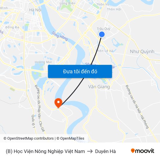 (B) Học Viện Nông Nghiệp Việt Nam to Duyên Hà map