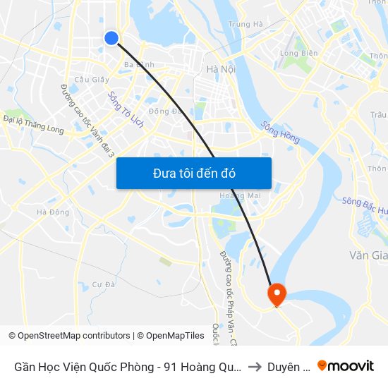 Gần Học Viện Quốc Phòng - 91 Hoàng Quốc Việt to Duyên Hà map