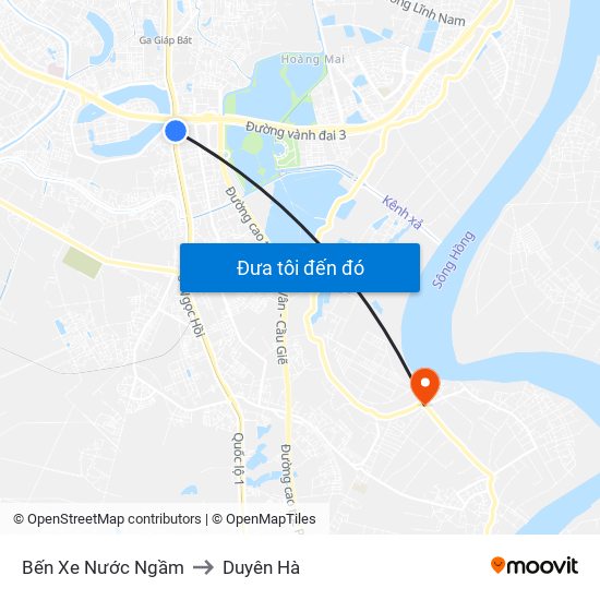 Bến Xe Nước Ngầm to Duyên Hà map